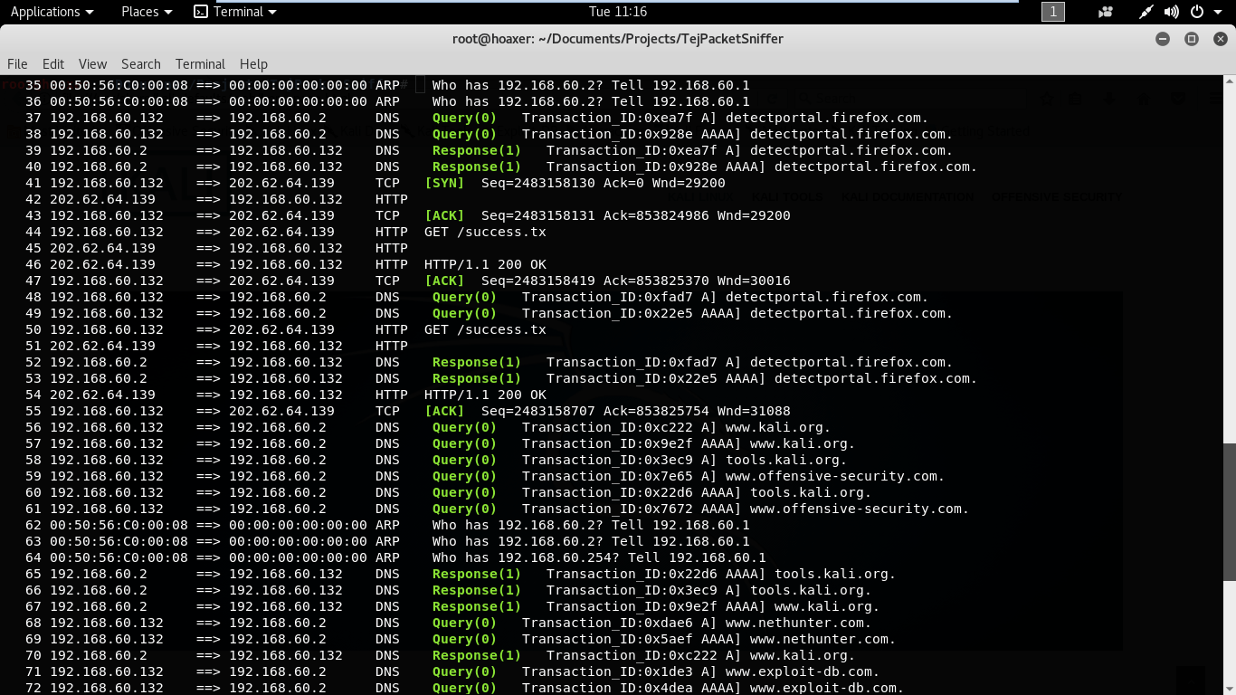GitHub It is a command line python network sniffer